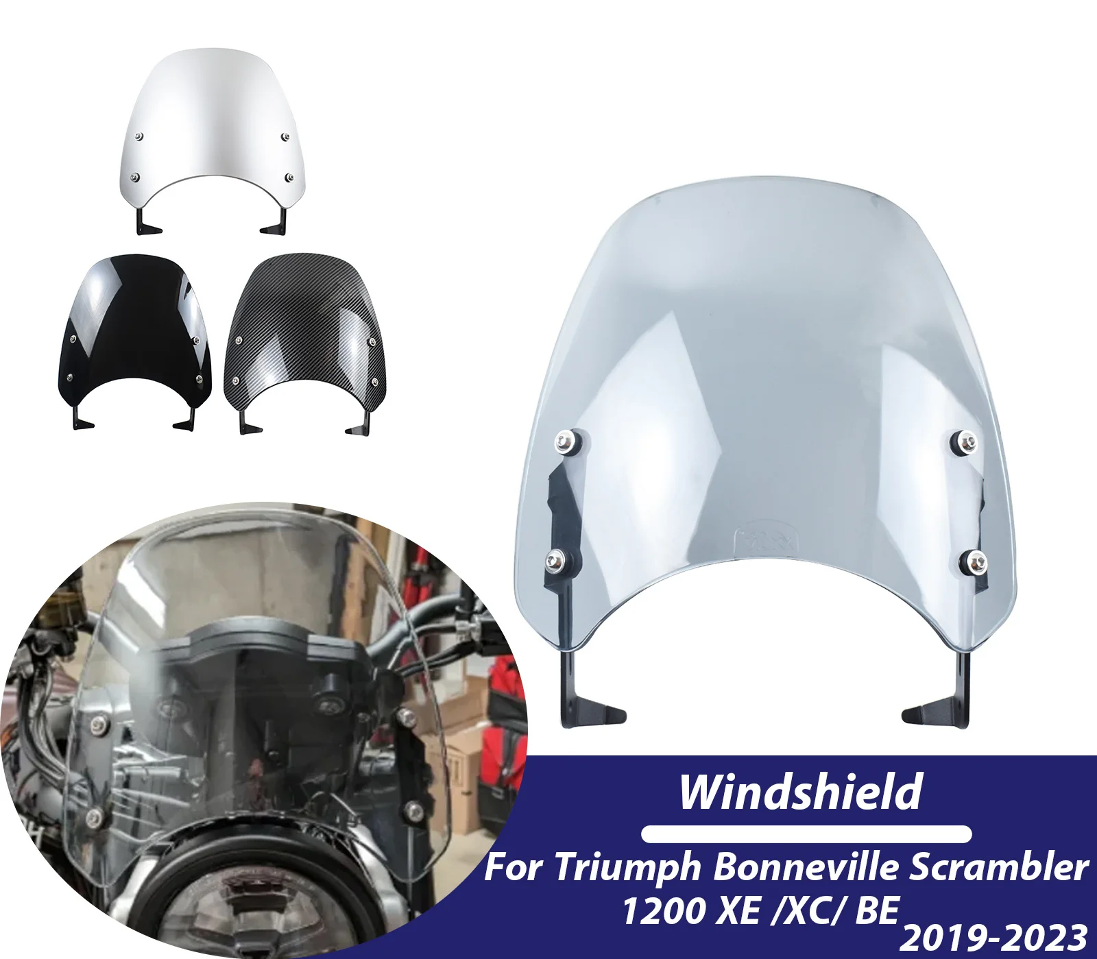 

Motorcycle Windshield Windscreen For Triumph Bonneville Scrambler 1200 XE /XC/ BE 2019-2023 Wind Deflector Shield Screen