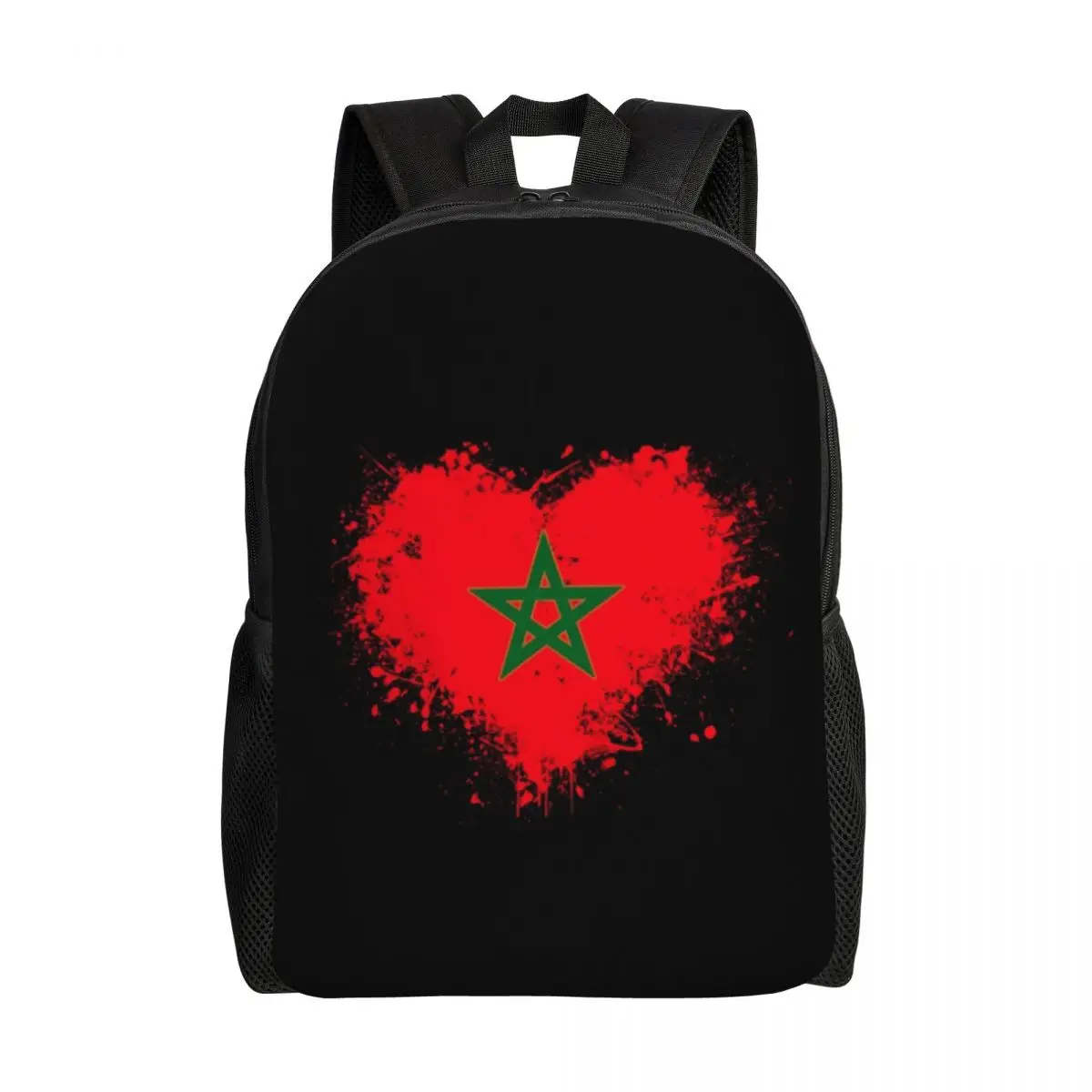 

3D Print Morocco Flag Heart Backpack Moorish Moroccan Patriotic College School Travel Bags Women Men Bookbag Fits 15 Inch Laptop