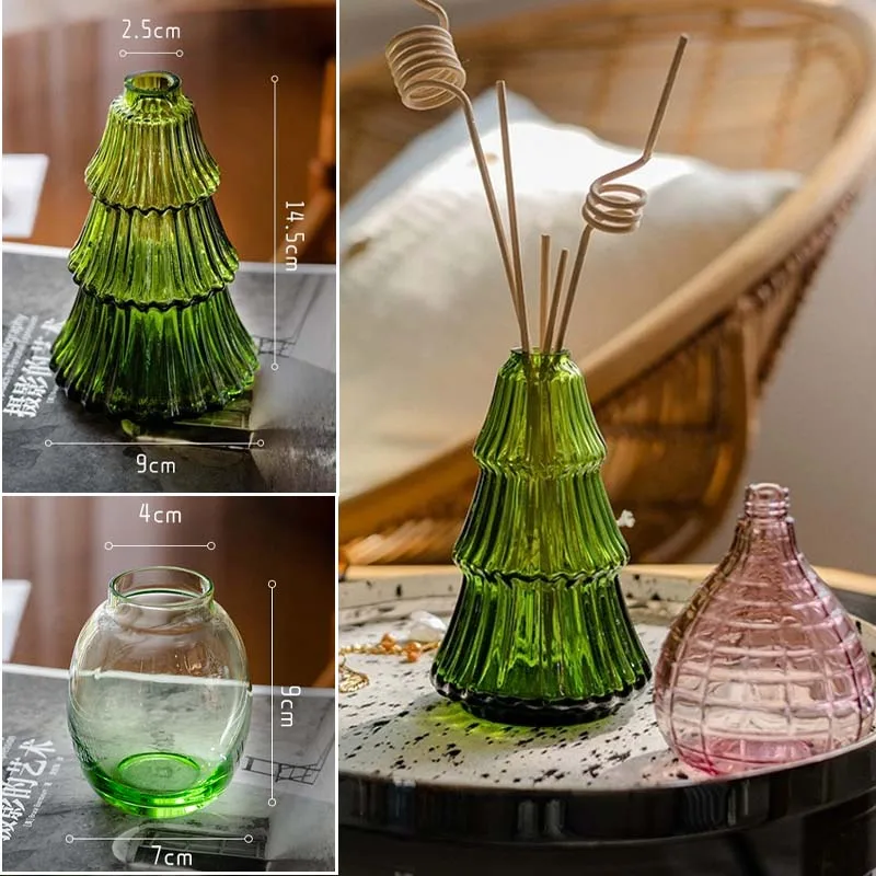 Christmas Tree Vase Home Decoration Glass Hydroponic Bottle Garden Green Plant Flower Arrangement Transparent Applegreen Vase