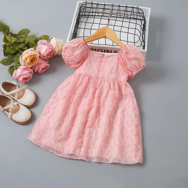 Baby Girls Casual Long Dresses Printed Slip Short-Sleeved Dress Kids Dresses for Girls 1 To 7 Years Flower Girl Dresses Weddings