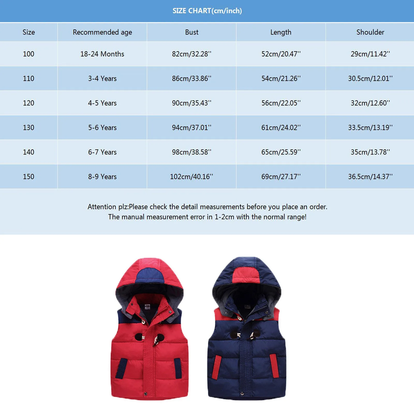 Child Winter Vest Warm Boys Girls Padded Down Cotton Hooded Vest Coat Jacket Child Clothing Jacket for Boy Girl Winter Clothes