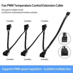 4 Pin PWM Fan Cable 1 To 5/6 Ways Splitter Black Sleeved Extension Cable Connector 3/4PWM Fan Extension Cables for Computer CPU