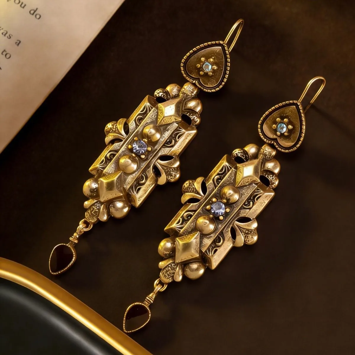 

Vintage Royal Style Earrings Antique Geometric Heart Teardrop Dangle Ear Studs