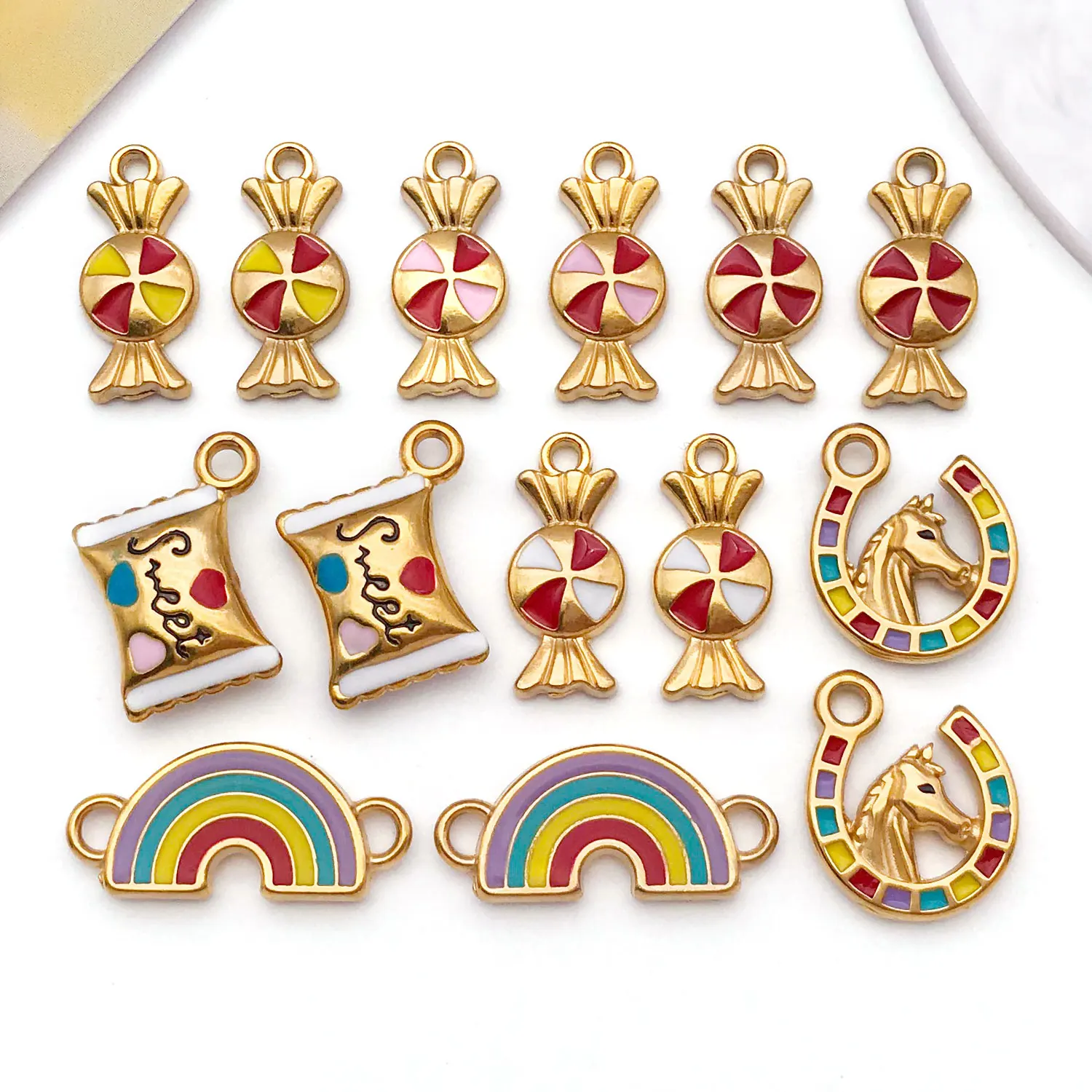 2 قطعة حلوى الفولاذ المقاوم للصدأ ، قوس قزح ، يونيكورن سحر المينا قلادة ل أساور يدوية القلائد أقراط صنع المجوهرات الإكسسوارات #1