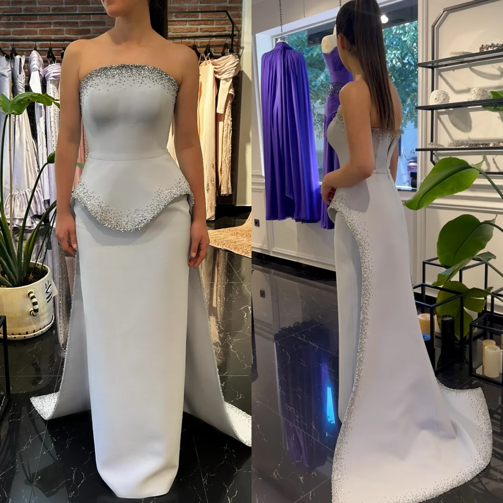 

Customized Jersey Sparkle Strapless Straight Long Dresses Bespoke Occasion Women Luxury Evening Elegant Party Wedding Guest