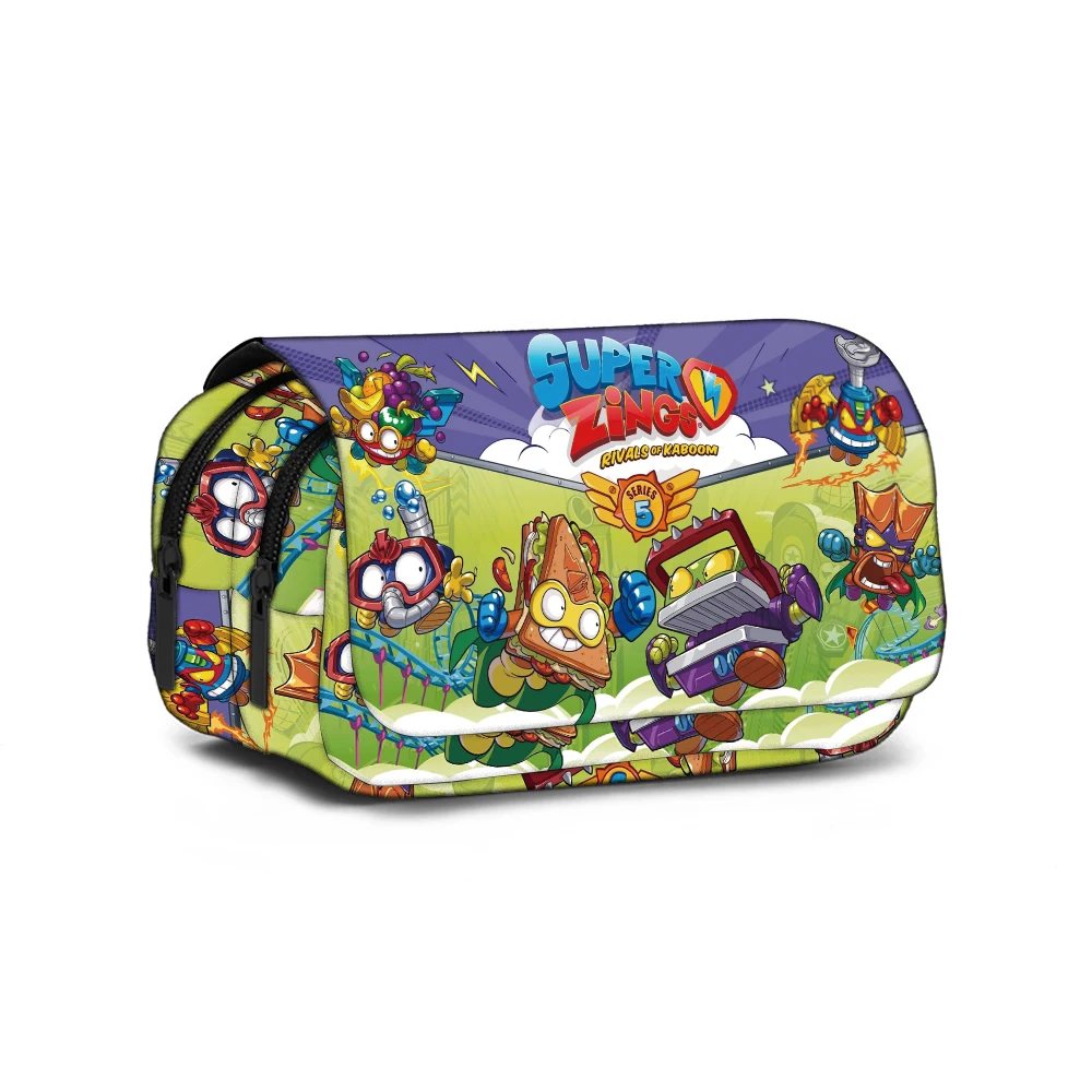 Super Zings Cartoon Pencil Case Kids School Bag Double Layered Game School Supply Organizer Bag Makeup Bag