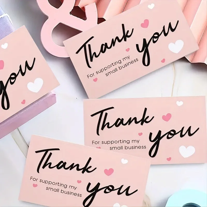 

50pcs Thank You Card for Business Greeting Cards with Envelopes for Gifts Wedding Cake Decoration Labels Customer Party Favors