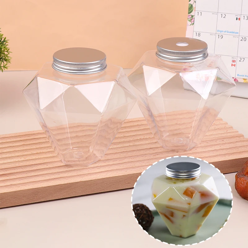 1/5Pcs 500ML Creative Diamond Shape Bottle Transparent Milk Tea Bottle Coffee Drink Cup Portable Drinking Cup Shop Home Bottle