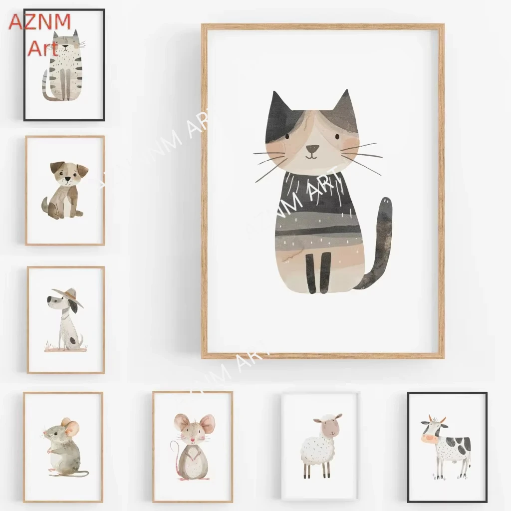 Modern Pop Minimalist Cute Animal Canvas Painting Nursery Wall Art Lovely Poster and Prints Baby Playroom Bedroom Home Decor