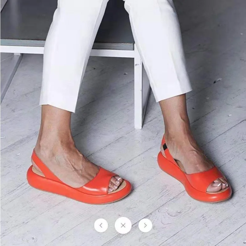 Summer Fish Mouth Large Size 40-43 Sandals Elastic Band Wear-resistant Low Heel Shoes Rear Empty Casual Women Platform Sandals
