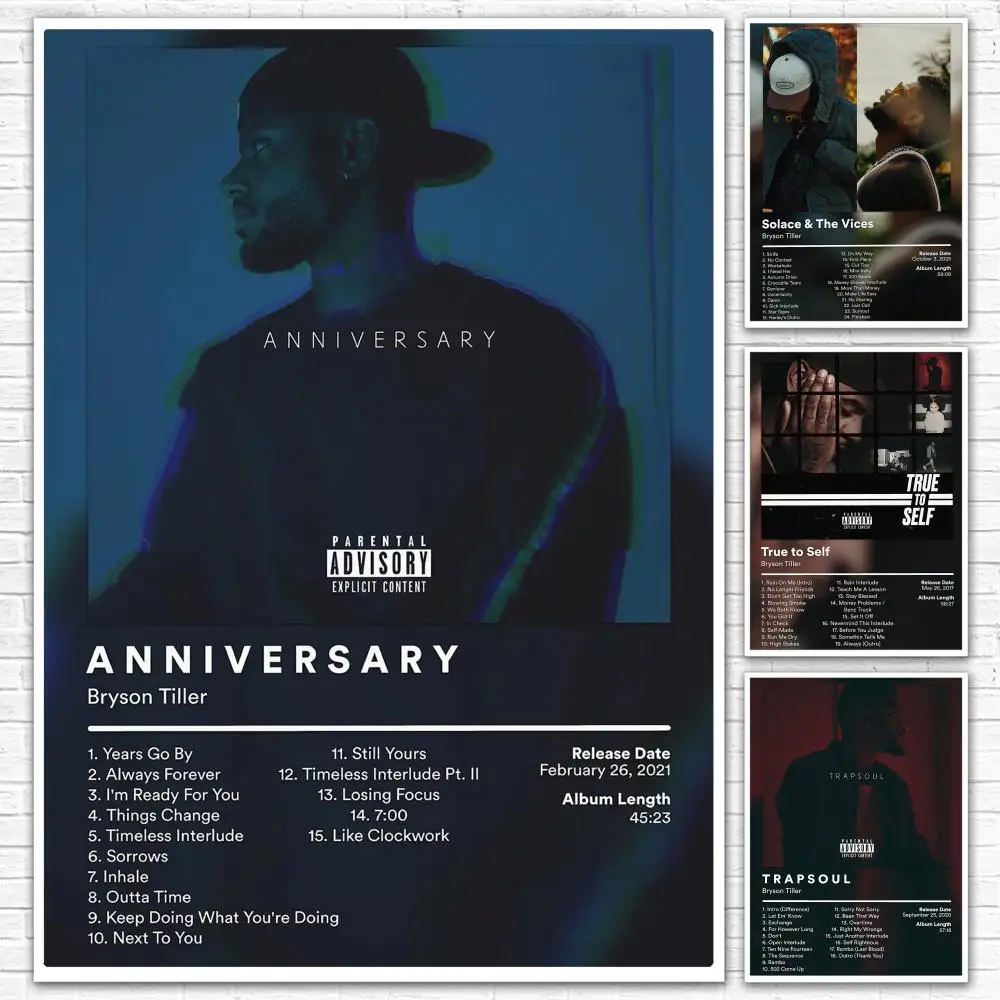 Smooth R&B Singer B-Bryson Tiller Poster All-match HD Waterproof Self-Adhesive Wall Art Sticker For Home Bedroom