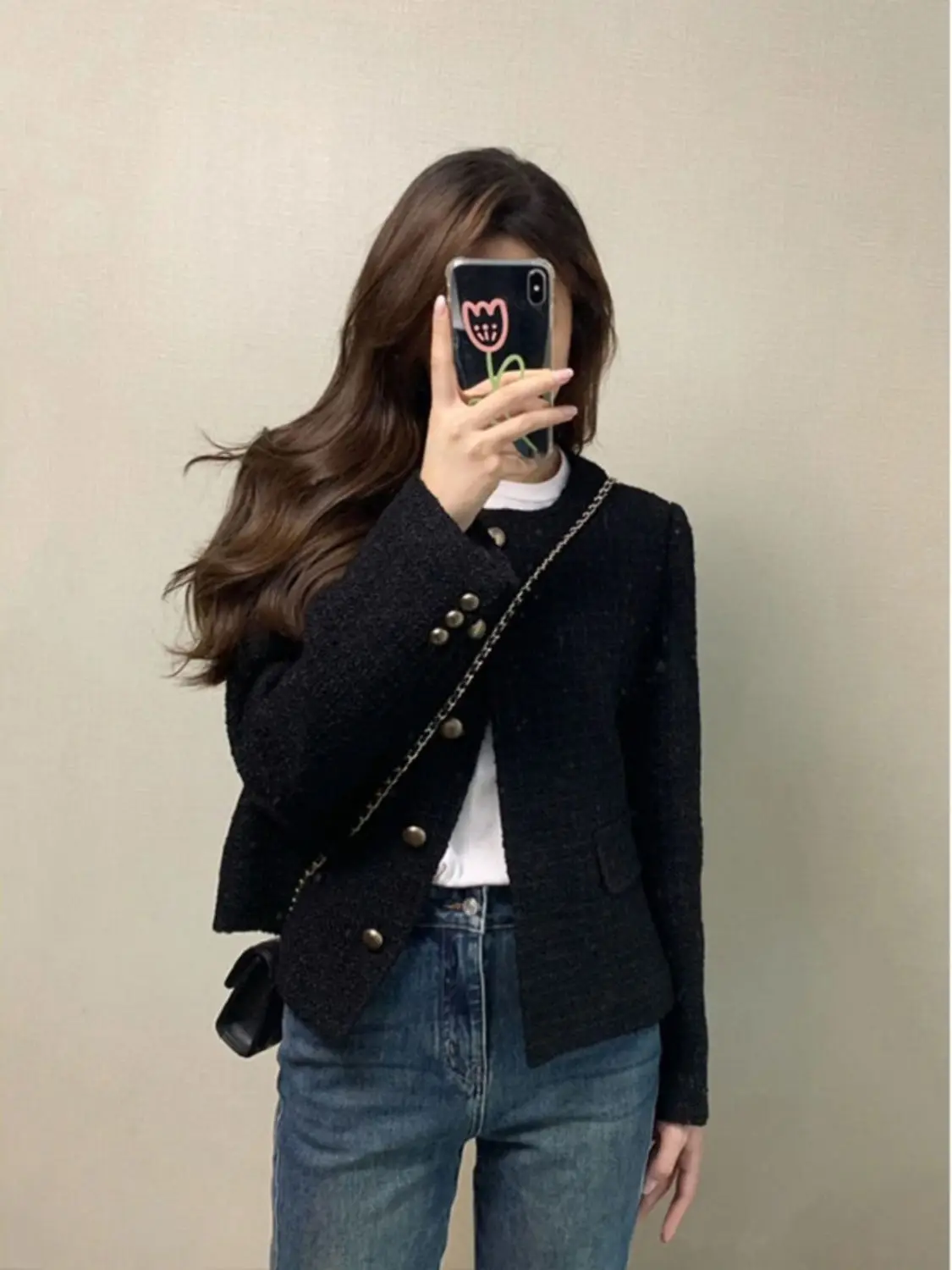 Black Short Quilted Jacket 2024 Autumn Winter New Style Small Size Elegant Sensation Super Beautiful Lady's Top Button Design