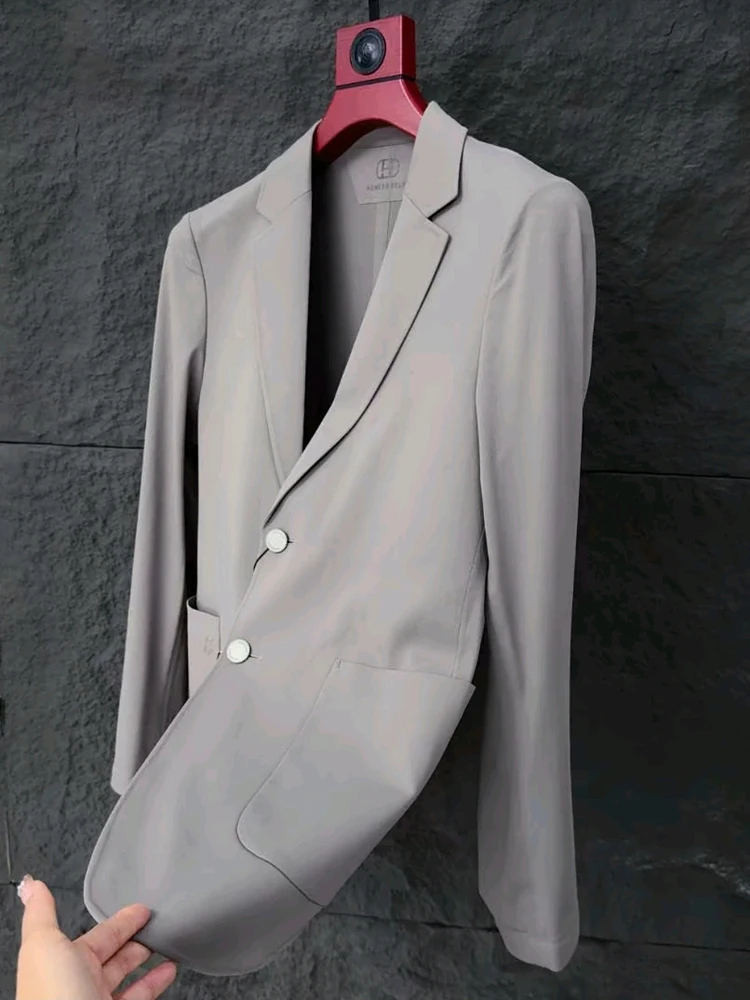 

Новый мужской модный повседневный костюм без глажки, высокое качество, весна-осень, подставка на пуговицах, украшенный деловой повседневный костюм