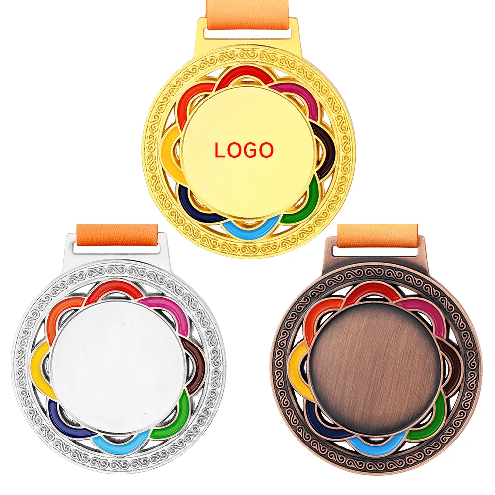 Award Medals Blank Medal with Color Ribbon Gold Silver Bronze Winner Reward Medals Customized Prize Gift School Sports Souvenir