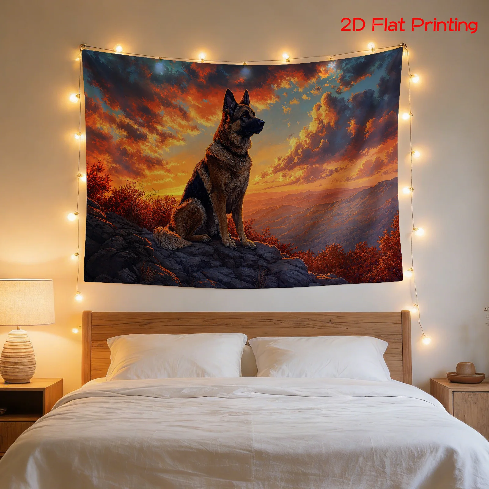 Huge 180x280cm German Shepherd Dog Portrait Tapestry Canvas Wall Hanging Decoration Pet Lover Gifts Sunset Outdoor Art Print