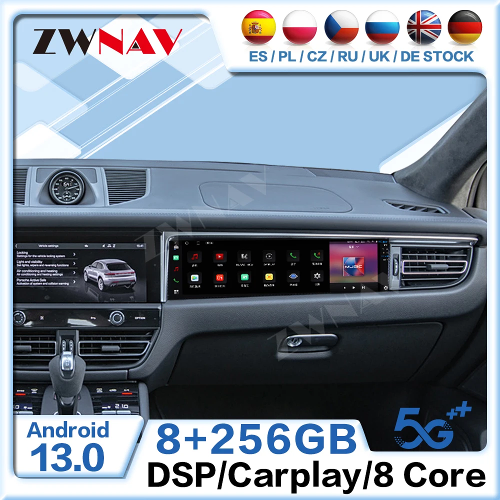 

Co-Pilot Carplay 12,3-дюймовый сенсорный развлекательный экран для Porsche Macan 2018-2023 Android 13, GPS-навигация, автомобильный мультимедийный плеер