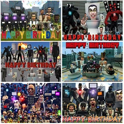 Skibidi Toilet Simulator Birthday Party Background Decoration For Young Combat Robot Monitor Young Gift Photography Props Banner