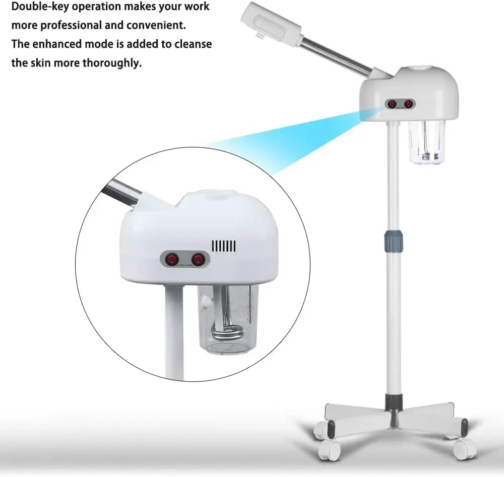 車輪付きフェイシャルスチーマー 360 °   回転式ホットオゾンフェイススチーマー、顔のディープクレンジングスキンケアツール、ミストスプレーヤー