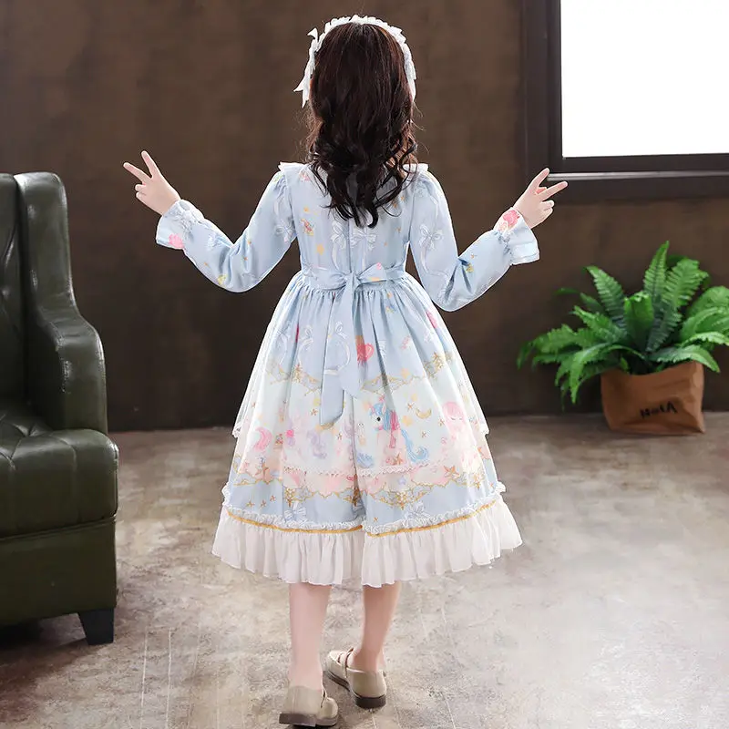 Principessa Lolita gonna ragazze estate nuova spagna dolce bambini cartone animato vestito a maniche lunghe gonfio Tulle gonna carino bambini loli