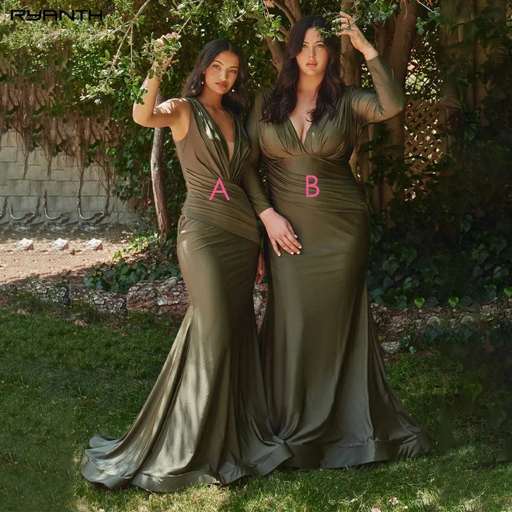 Ryanth Olive Green Mermaid Bridesmaid Dresses Wedding Party Gown Plus Size Women vestidos de fiesta elegantes para mujer 2024