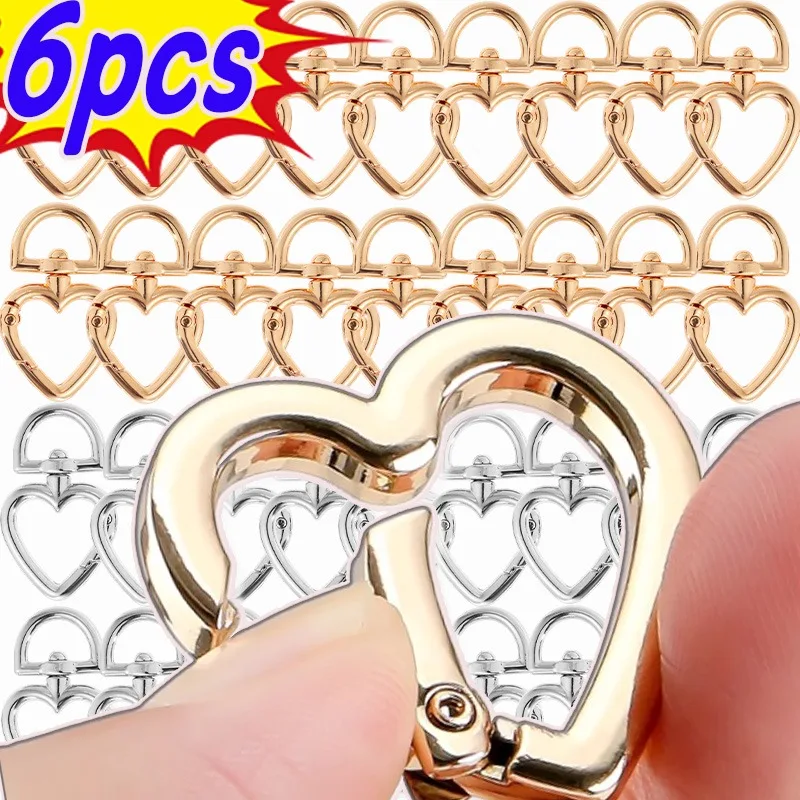 1/6pcs Heart Shape Rotation Rings Openable Keychain Zinc Alloy Love Bag Closures Clip Hook DIY Accessories Fashion Keychains