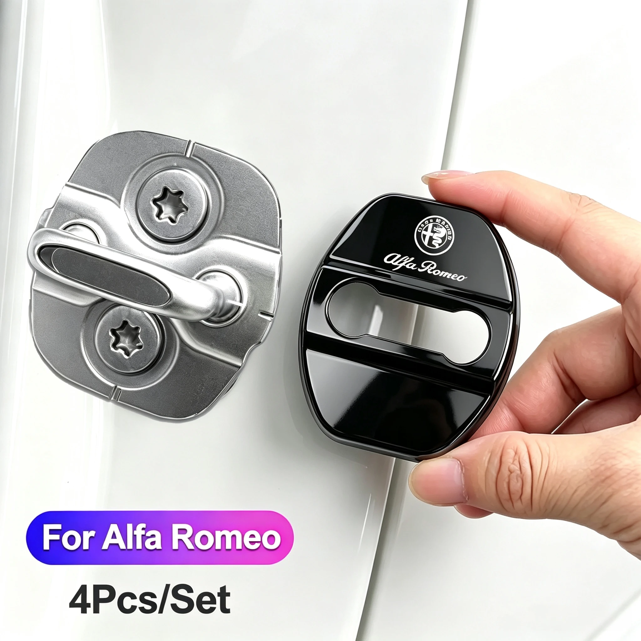4PCS Car Door Lock Cover Stainless Steel Protection Accessories For Alfa Romeo 147 GT 159 166 156 4C Spider Giulia Giulietta 8C