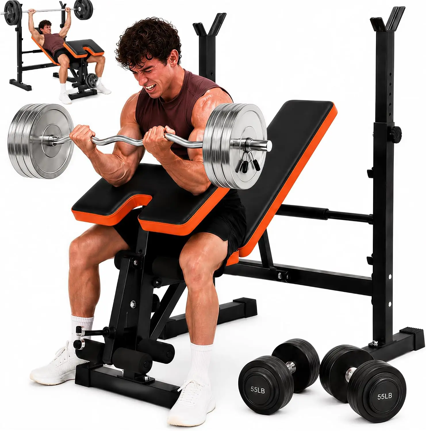 880-1980LBS ASTM-Certified All-in-One Weight Bench Set, Adjustable Foldable for Home Gym Strength Training
