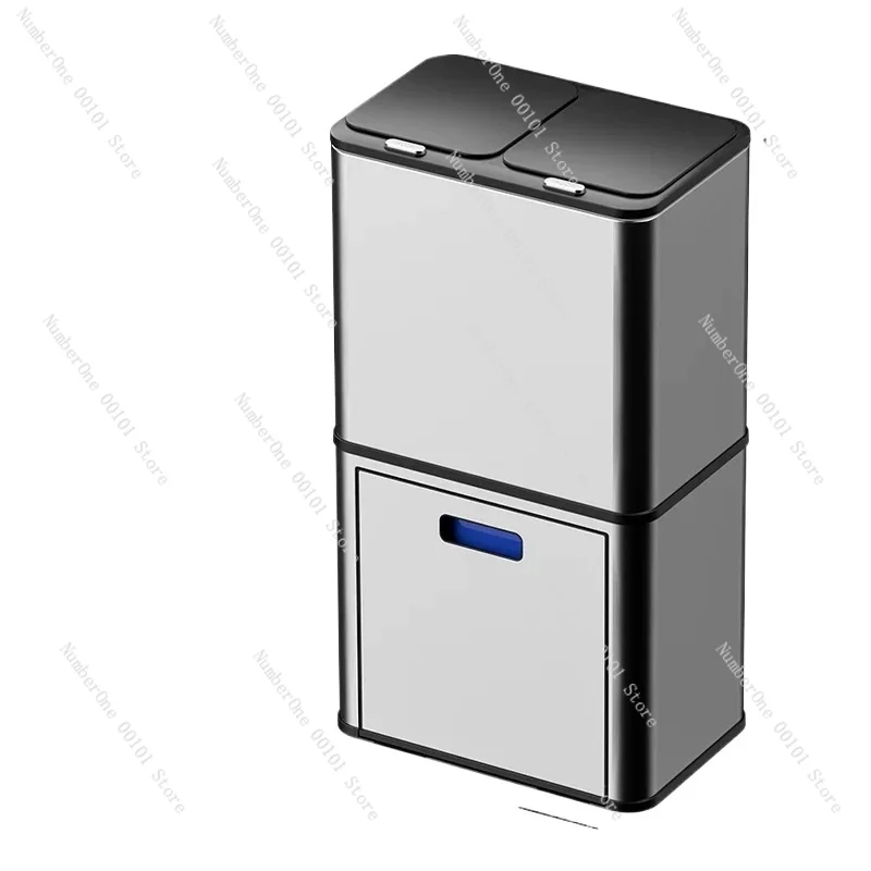 Dual Sensor Trash bin Two Layer Classification Seperate Bins Kitchen Waste Cabinet Stainless Steel Sorting Bucket