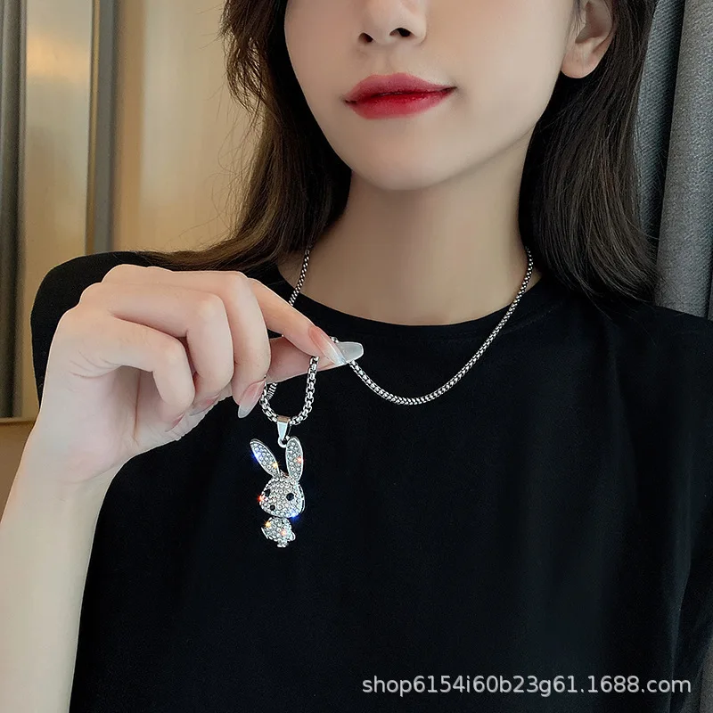Titanium steel necklace pendant new rabbit female trendy net red ins hip hop sweater chain personality sweater chain accessories