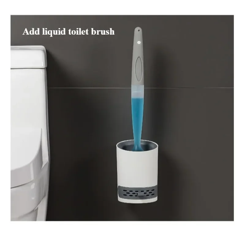 Household Bathroom Soft Bristled Silicone Toilet Brush Wall Mounted Floor Standing Can Add Liquid Cleaning Brush