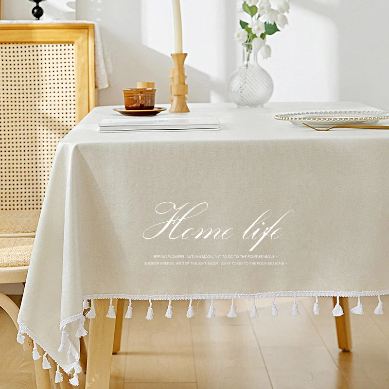 Ins style cotton and linen tablecloth, waterproof and oil-proof, washable, cream style, simple and modern, high-end sense, coffe