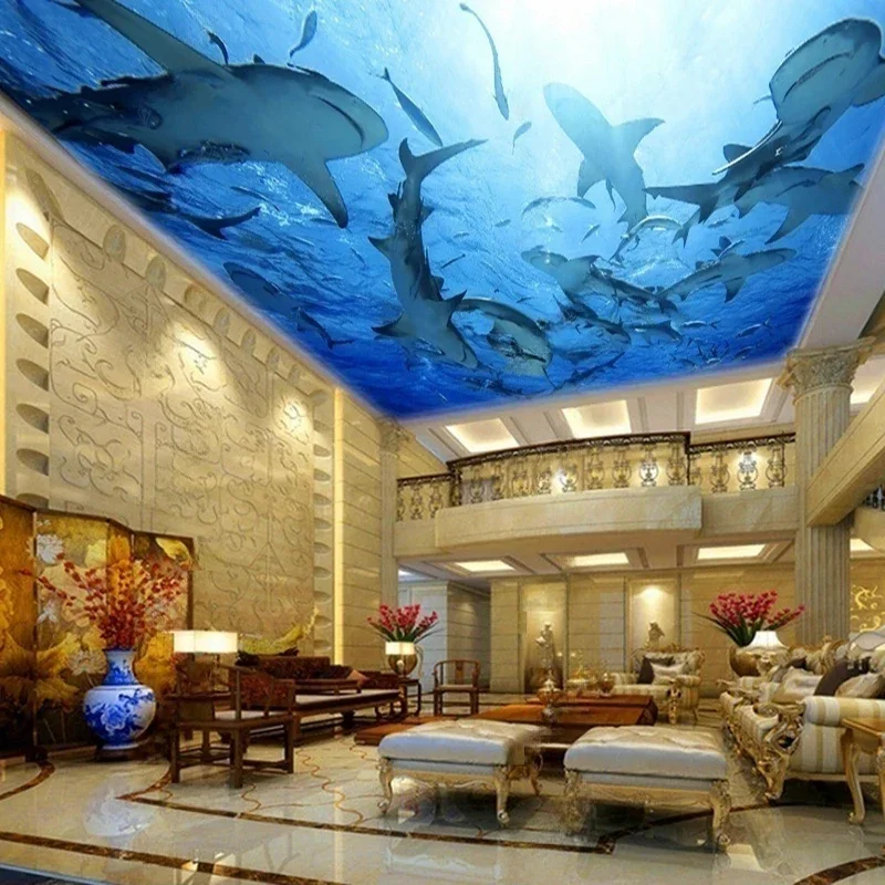 Custom Size Ocean Shark Wall Mural & Wallpaper - Large Ceiling Murals for Living Room Bedroom Kids Room Background Wall Decor