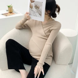 Über V-Ausschnitt gestrickte Still pullover Mutterschaft Herbst Winter Slim Fit weiche Still pullover für schwangere Frauen Jugend