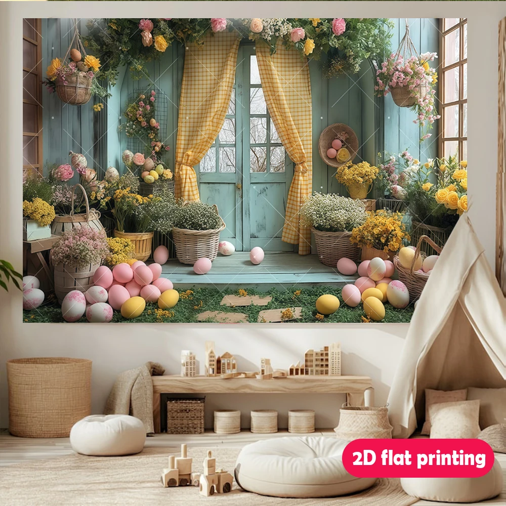 عيد الفصح الأزهار الباب راية متقلب الستائر سلال الزهور البيض الوردي عيد الفصح الجدار الديكور داخلي في الهواء الطلق لا الكهرباء #6