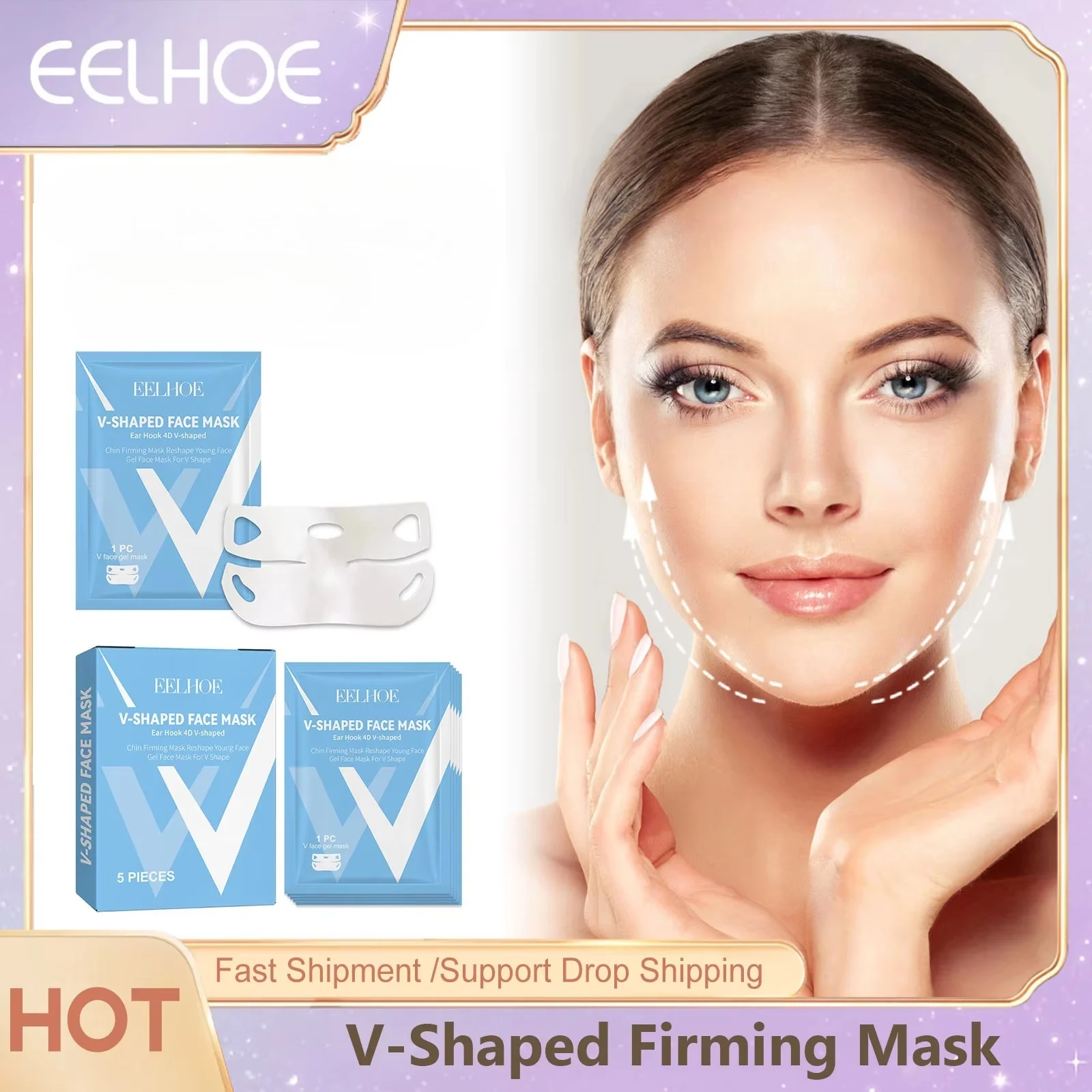 

V Shaped Slimming Face Mask Firming Anti Puffy Reduce Double Chin Lift Up Cheek Mask Moisturizing V-Line Facial Beauty Skin Care