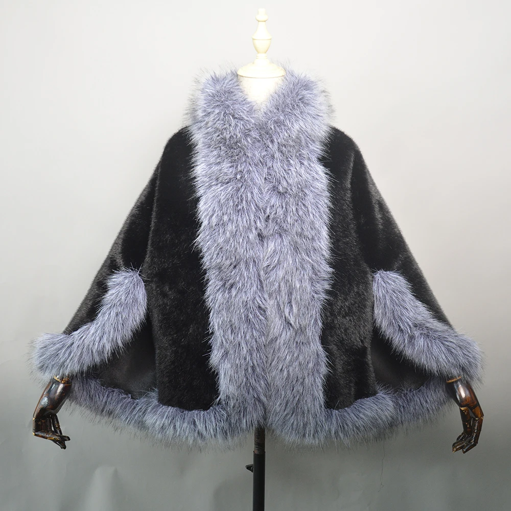 Xaile de malha Faux Mink Fur para mulheres, casaco com gola de pele de raposa falsa, jaqueta de malha de alta qualidade, nova