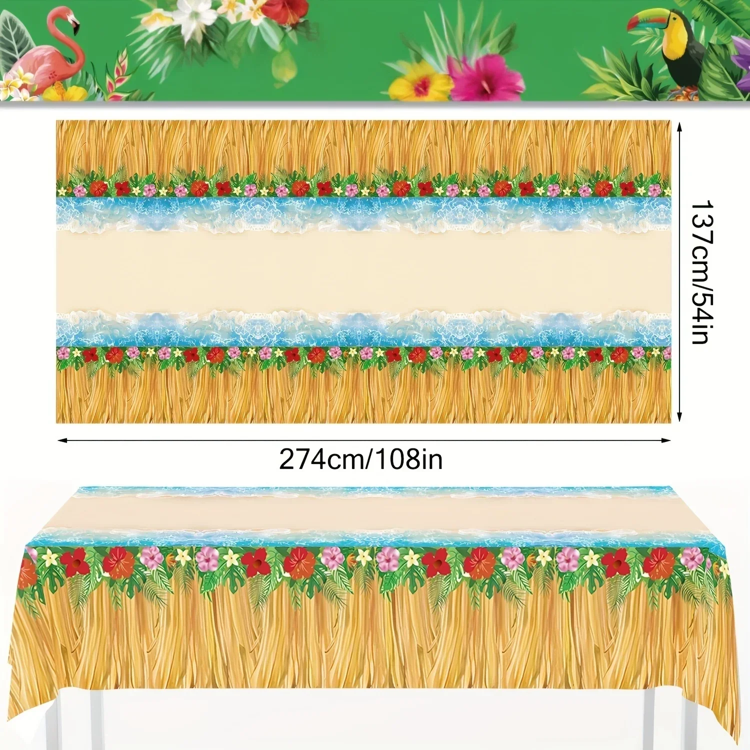 1PC Summer Hawaiian Roast Pig Banquet Beach Wedding Birthday Luao Party Disposable Tablecloths Flamingo Straw Flower Decoration