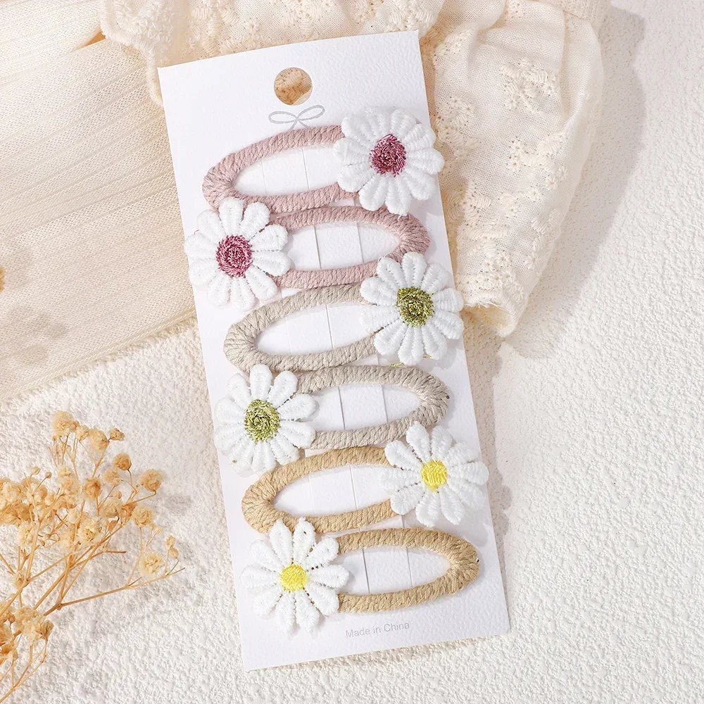 

Hair Barrette Cute Fresh Daisy Floral Lace White 6Pcs Bang Fix Daily Princess Kids Girls All Season