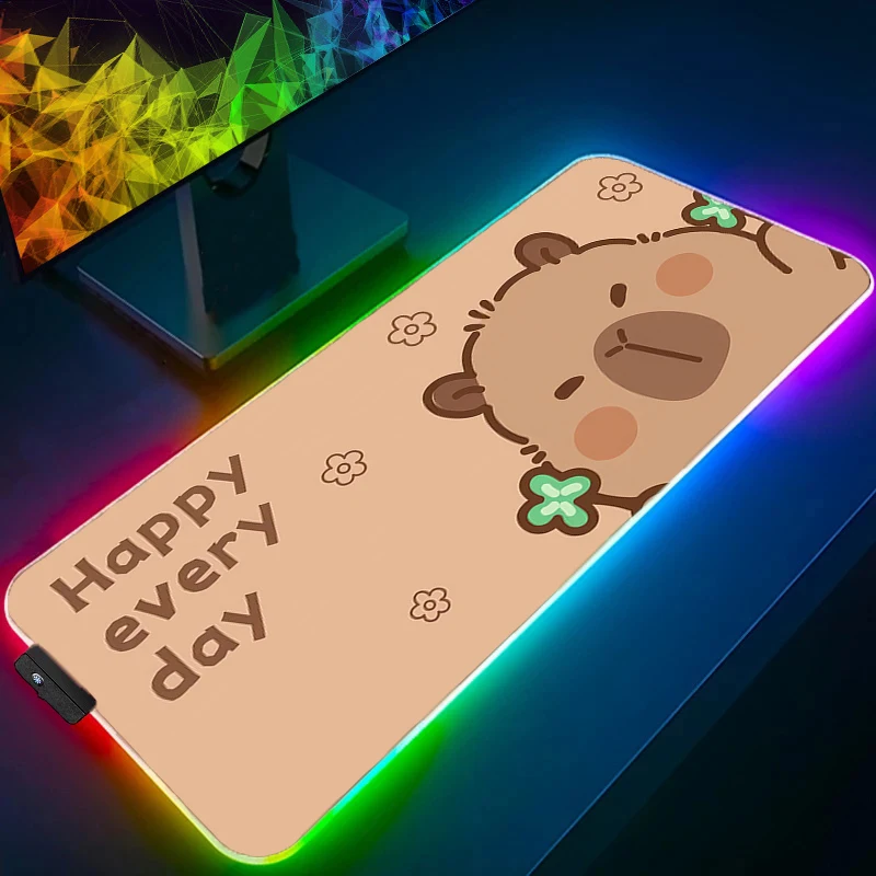 RGB-muismat Gamer Gaming-accessoires Snelheid LED-laptop Caroon Capybara-toetsenbord Pad Amo, e Rubberen bureaumat Laptop Leuke muismat