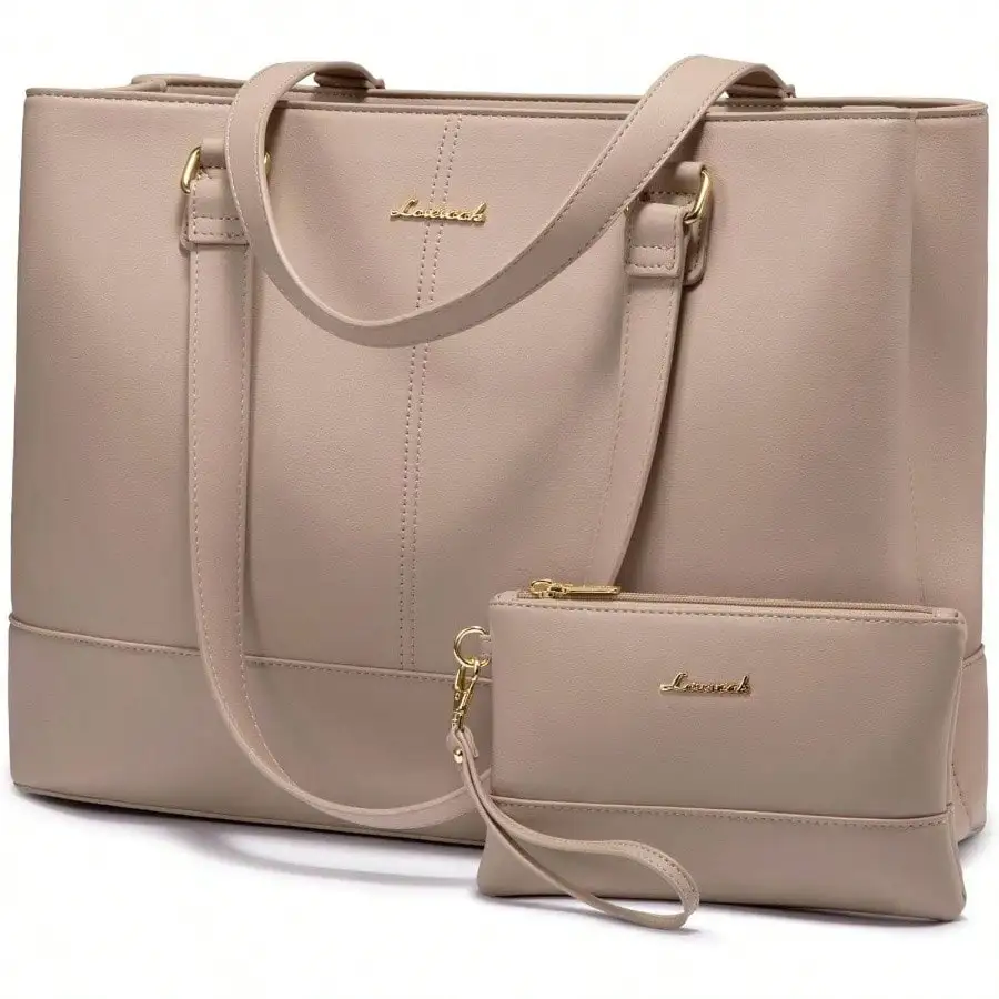 Laptop Tote Bag Women 15.6 Inch Work Bag Leather Laptop Purse With Clutch, Large Computer Briefcase Bag Office Business Teacher