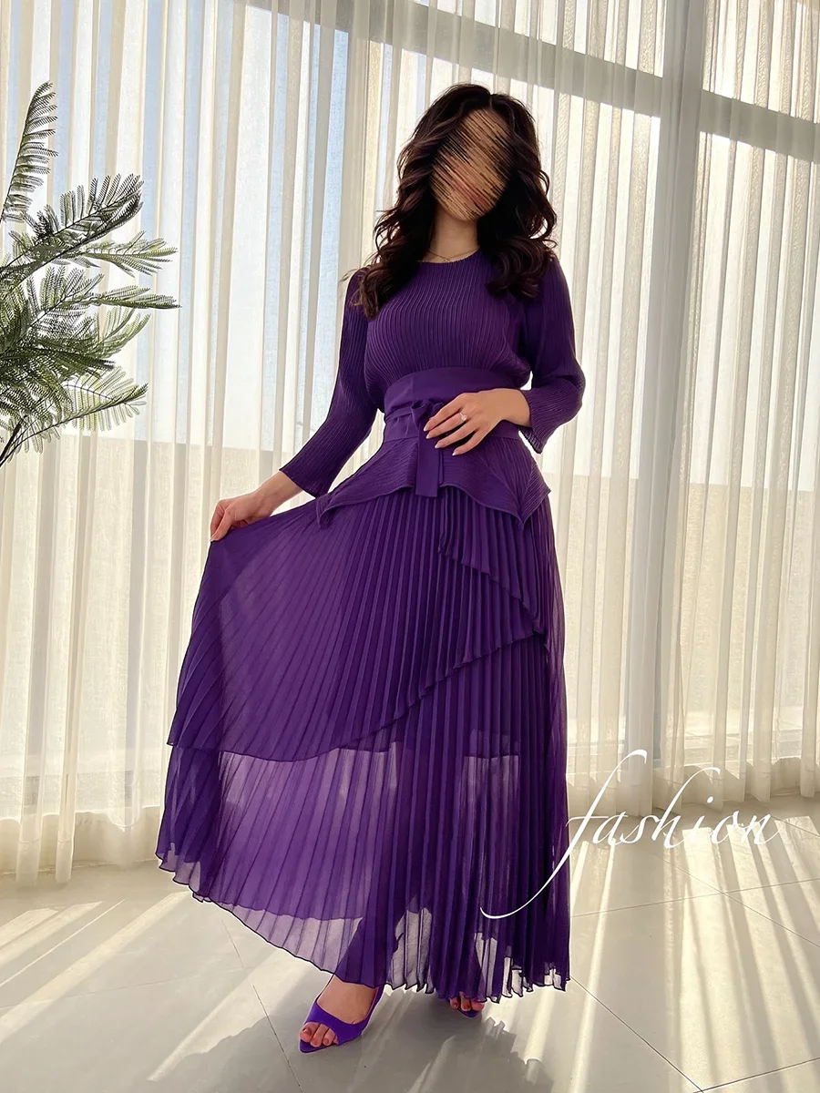 EGRM Designer Pleated 2 Piece Sets Women Irregular Pullover Tops Belt Gathered Waist Long Skirt Elegant Party New Set 32C1115