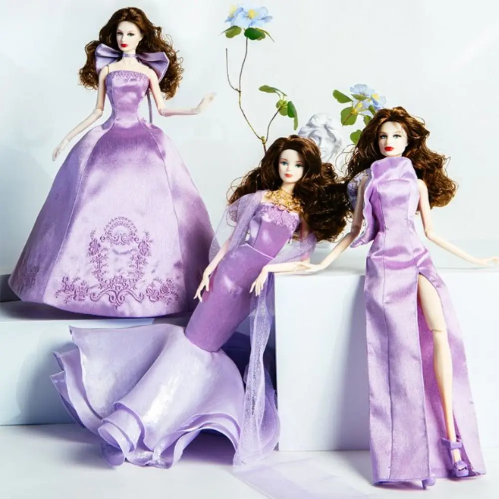 

European Fashion Supermodel Doll Dresses Luxury Collector Gift Diamond Lace Clothes Handmake Purple Lace Wedding Dresses