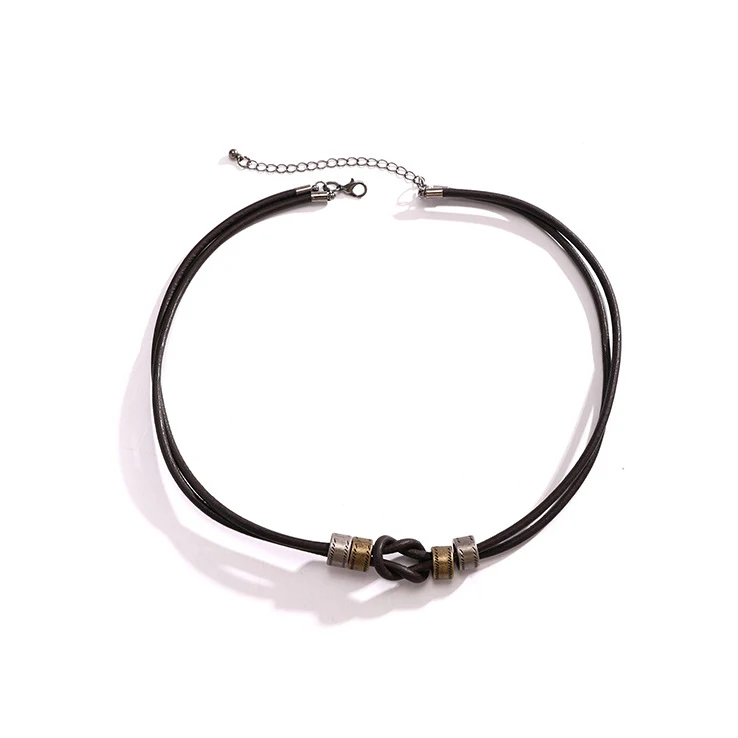 قلادة رجالية بتصميم فريد على شكل حلقة جلدية مستديرة مع خرز، إكسسوار عصري للرقبة