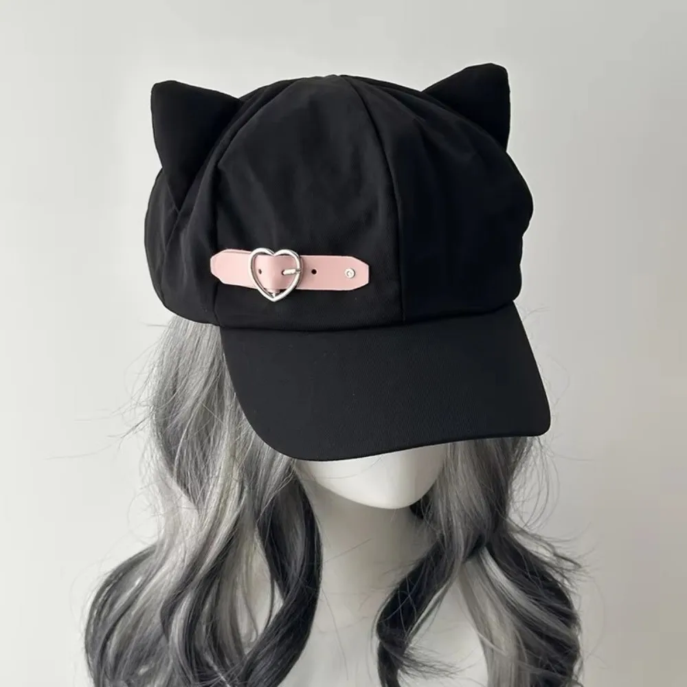 Fashion Cat Ears Lolita Beret Hat Harajuku-Inspired Gothic Cotton Flat Cap Steampunk Punk Style Zipper Sun Hat Women Girls