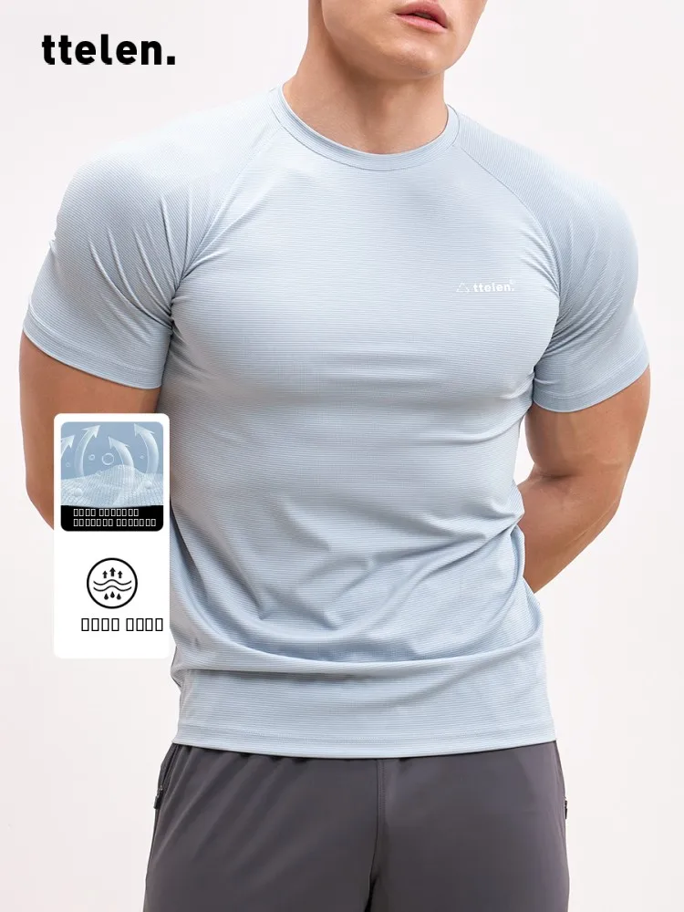 

TTelen Ice Sensation Technology Breathable ort Sve Fitn T-irt Men's Slim Fit Qui Dry Summer Sport Top round Ne