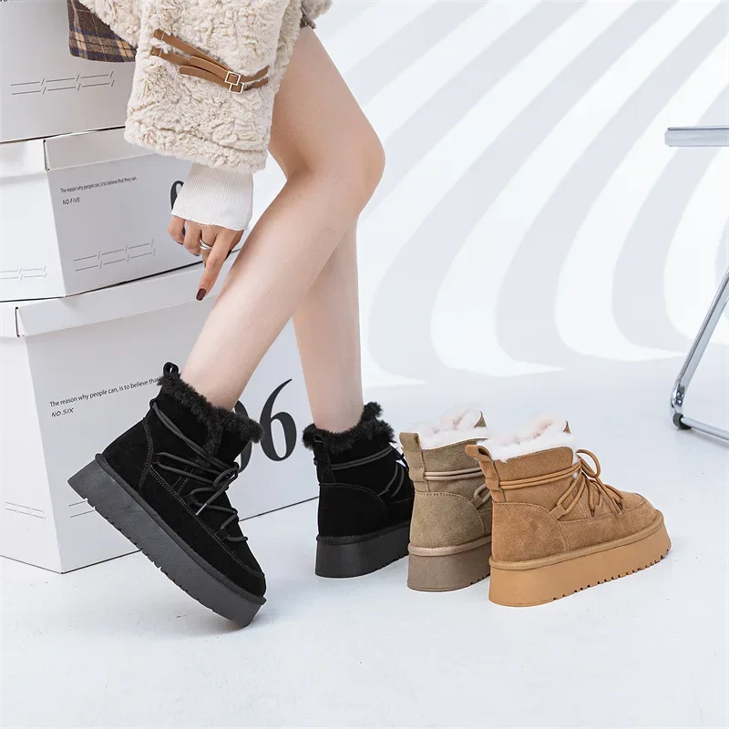 CICIYANG Snow Boots Women Cow Suede 2024 WinterFur Snow Ankle Boots Ladies Luxury Brand Chelsea Lady Round Head Chunky Platform