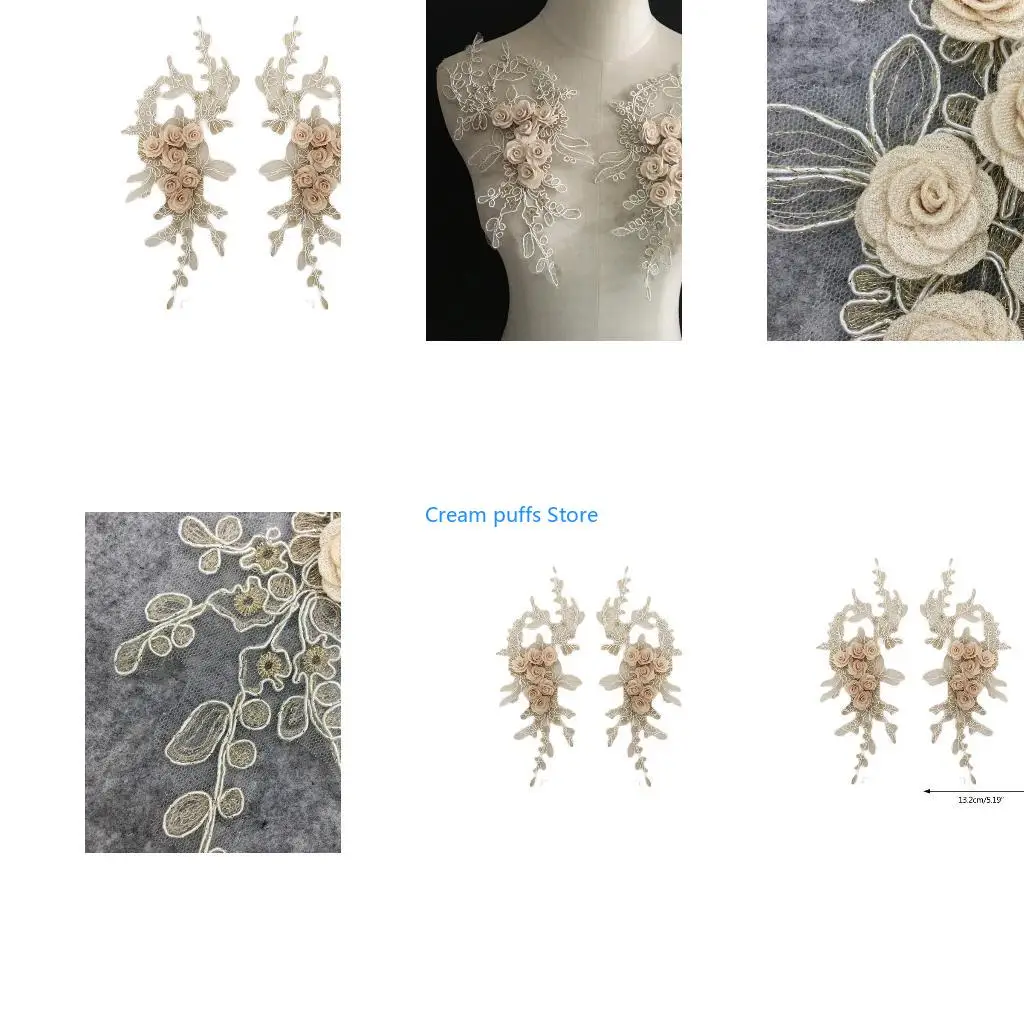 50LE 2Pcs Fabric 3D Colorful Flower Lace Sewing Applique Collar DIY Craft Neckline