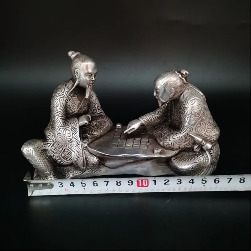 Antique Pieces with Silver Plating, Collectible Bronze and Brass Artifacts, Master Figurine, Chess Game Craft