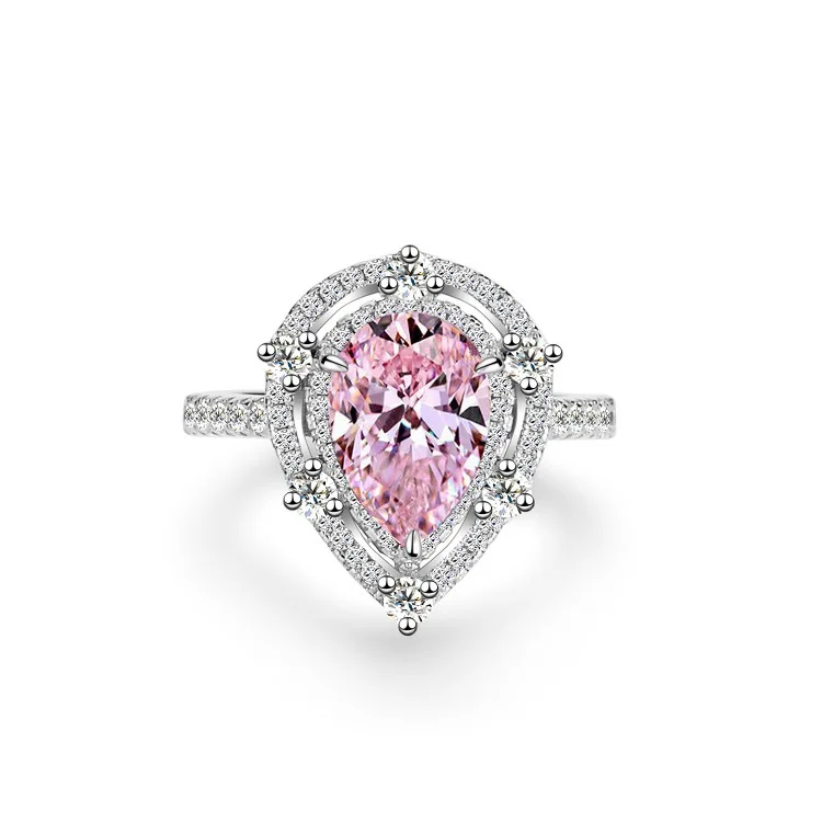 PT950 platinum ring for women, waterdrop，shaped pink diamond, crystal gemstone finger ring. Wholesale distribution available.