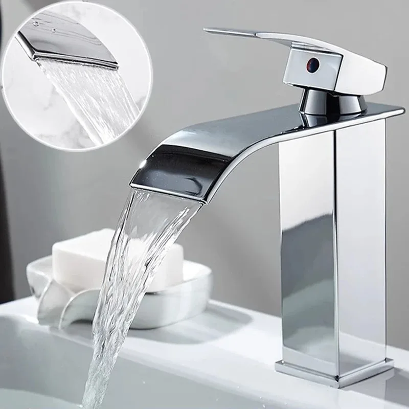 

Stainless Steel Waterfall Bathroom Sink Faucet Hot and Cold Mixer Tap for Home Toilet Wash Basin